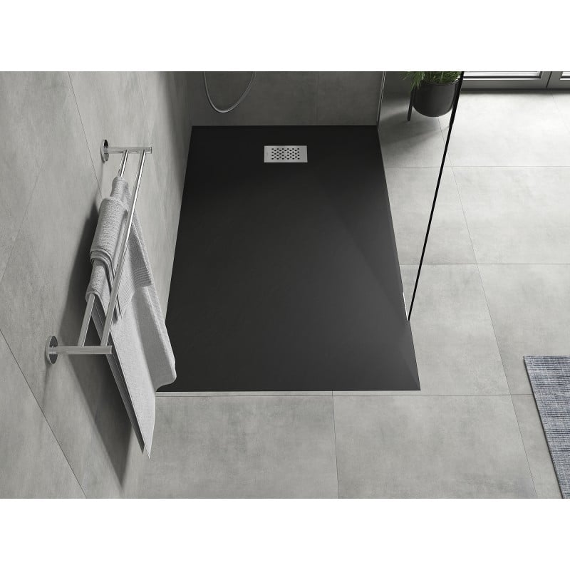 Mexen Hugo receveur de douche rectangulaire SMC 150 x 80 cm, noir, cache inox - 42708015-X