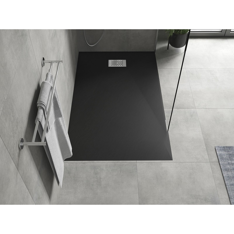 Mexen Hugo receveur rectangulaire SMC 150 x 80 cm, noir, cache inox - 42708015-X