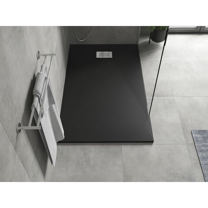 Mexen Hugo receveur de douche rectangulaire SMC 160 x 80 cm, noir, cache inox - 42708016-X