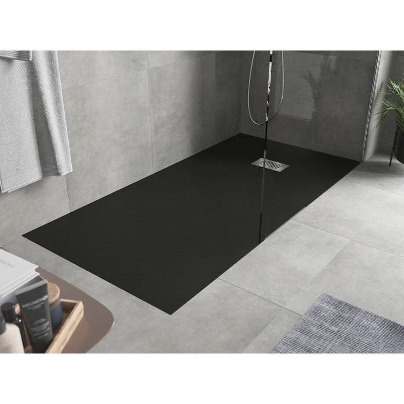 Mexen Hugo receveur de douche rectangulaire SMC 180 x 80 cm, noir, cache inox - 42708018-X