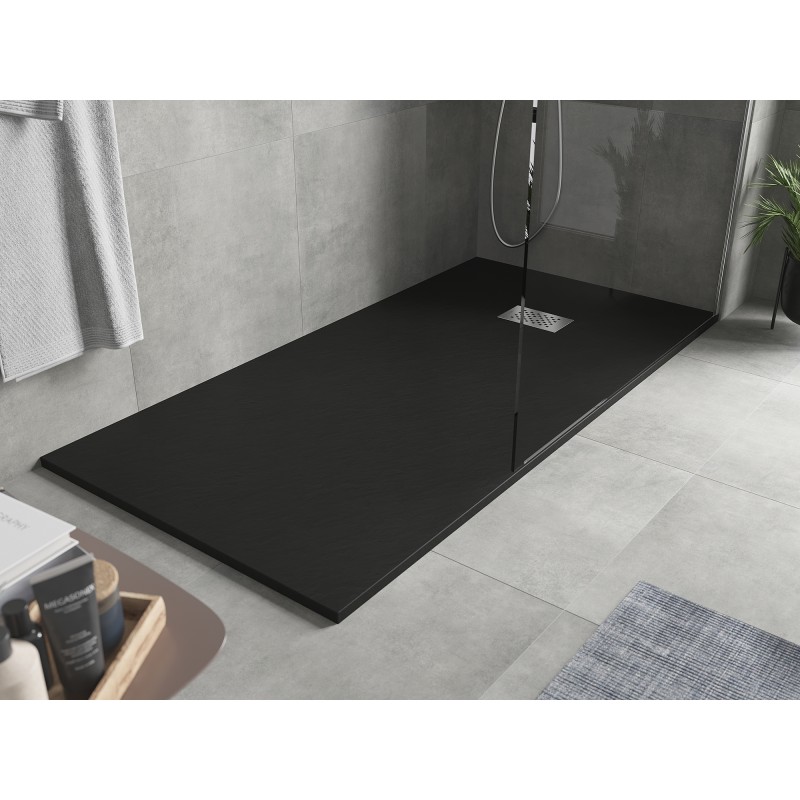 Mexen Hugo receveur de douche rectangulaire SMC 170 x 80 cm, noir, cache inox - 42708017-X