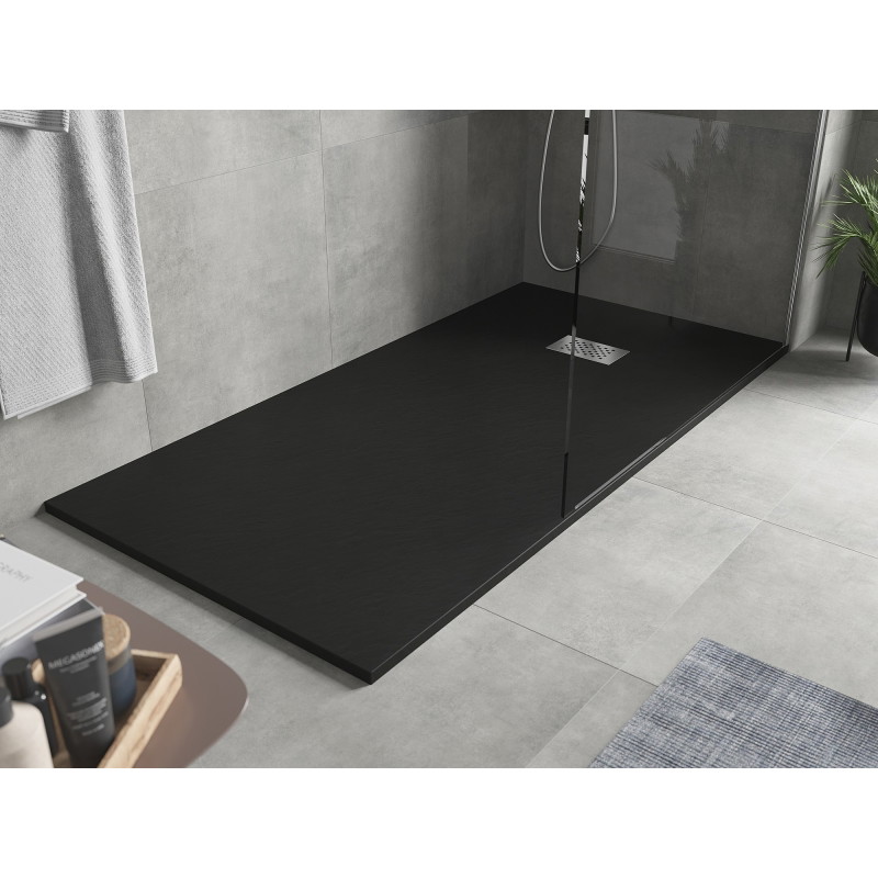 Mexen Hugo receveur rectangulaire SMC 170 x 80 cm, noir, cache inox - 42708017-X
