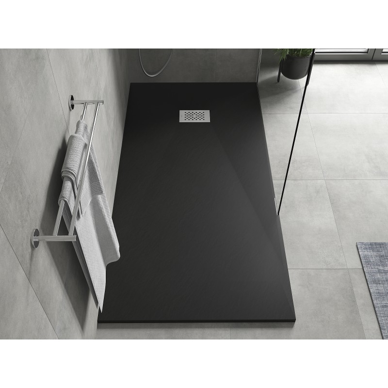 Mexen Hugo receveur de douche rectangulaire SMC 170 x 80 cm, noir, cache inox - 42708017-X