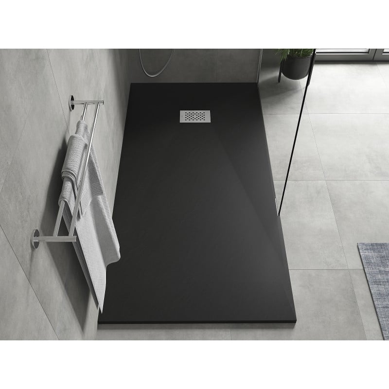 Mexen Hugo receveur de douche rectangulaire SMC 180 x 80 cm, noir, cache inox - 42708018-X
