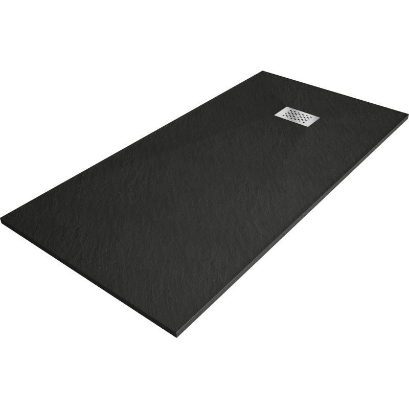 Bac de douche Mexen Hugo rectangulaire SMC 180 x 80 cm, noir, avec cache en inox - 42708018-X