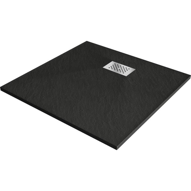 Bac à douche Mexen Hugo carré SMC 90 x 90 cm, noir, cache en inox - 42709090-X