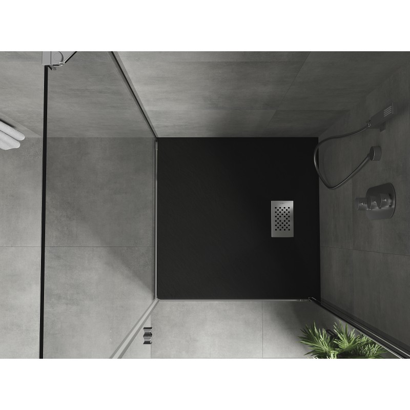 Mexen Hugo receveur de douche carré SMC 90 x 90 cm, noir, cache inox - 42709090-X