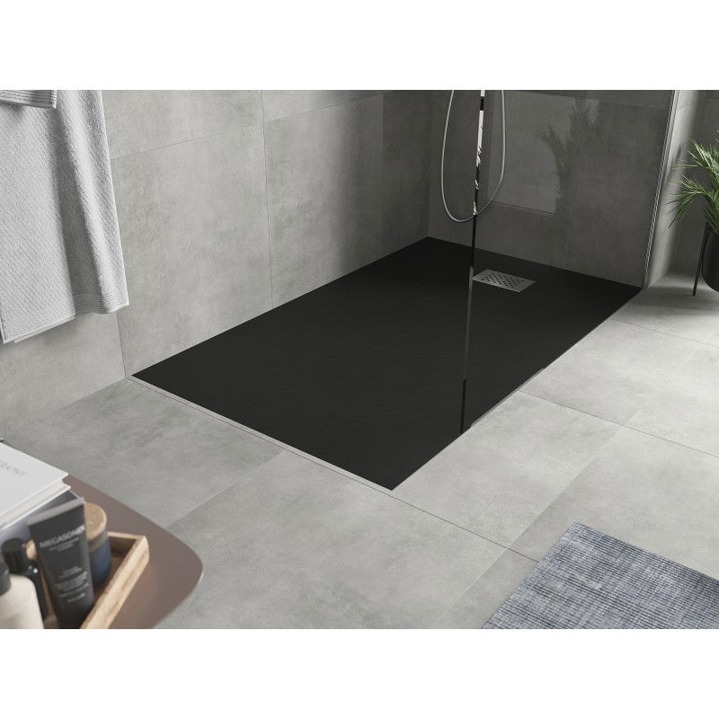 Mexen Hugo receveur de douche rectangulaire SMC 160 x 90 cm, noir, cache inox - 42709016-X