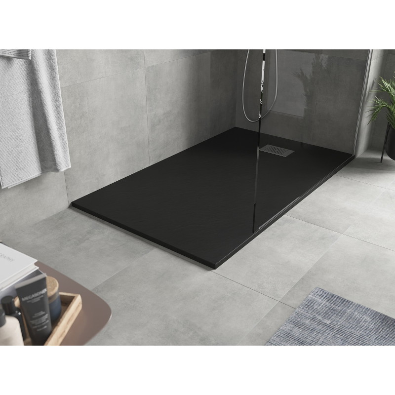 Mexen Hugo receveur de douche rectangulaire SMC 140 x 90 cm, noir, cache inox - 42709014-X