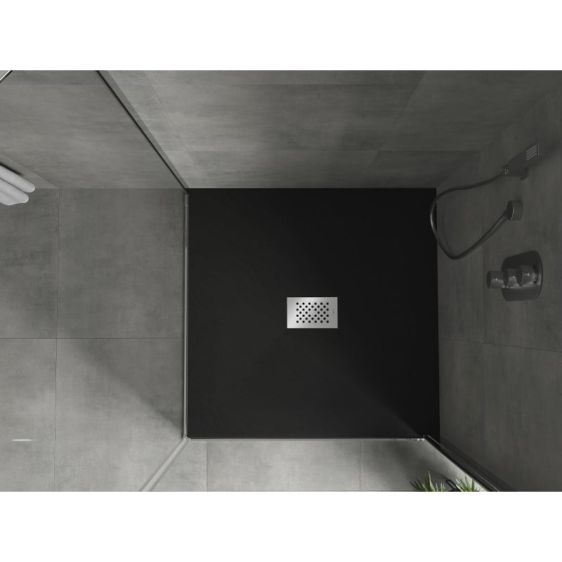 Mexen Hugo receveur de douche carré SMC 100 x 100 cm, noir, cache inox - 42701010-X