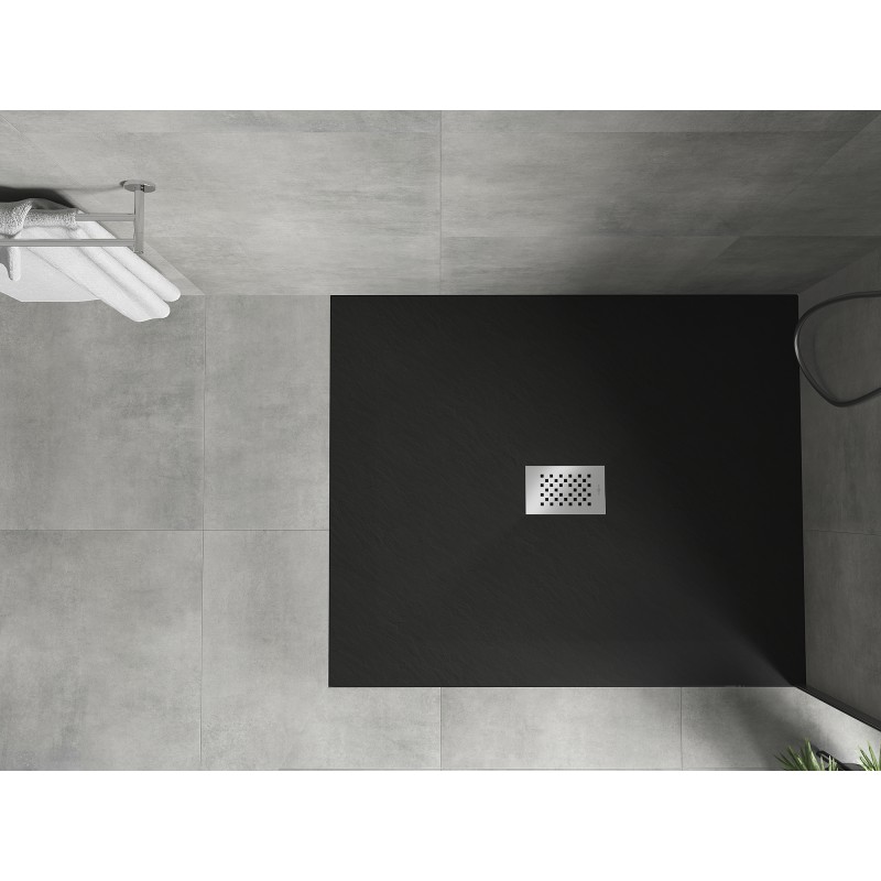 Mexen Hugo receveur de douche rectangulaire SMC 110 x 100 cm, noir, cache inox - 42701011-X