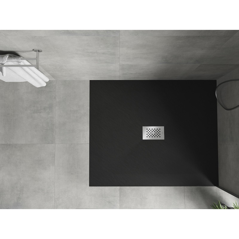Mexen Hugo receveur rectangulaire SMC 110 x 100 cm, noir, cache inox - 42701011-X