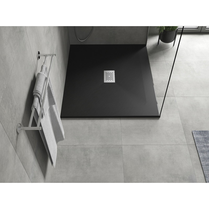 Mexen Hugo receveur rectangulaire SMC 110 x 100 cm, noir, cache inox - 42701011-X