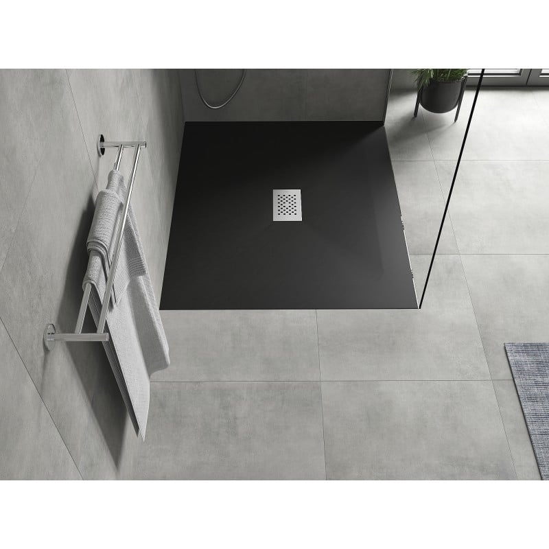 Mexen Hugo receveur rectangulaire SMC 120 x 100 cm, noir, cache inox - 42701012-X
