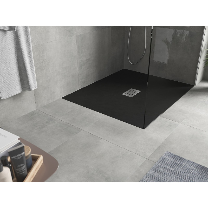 Mexen Hugo receveur rectangulaire SMC 130 x 100 cm, noir, cache inox - 42701013-X