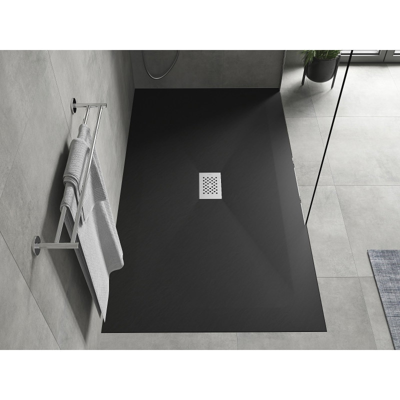 Mexen Hugo receveur rectangulaire SMC 150 x 100 cm, noir, cache inox - 42701015-X