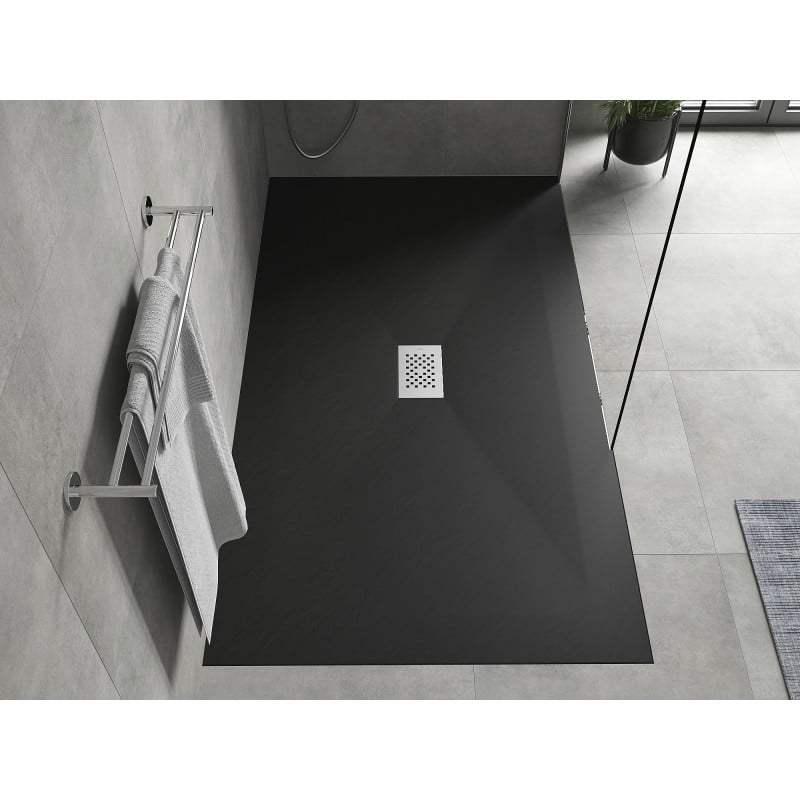 Mexen Hugo receveur de douche rectangulaire SMC 160 x 100 cm, noir, cache inox - 42701016-X