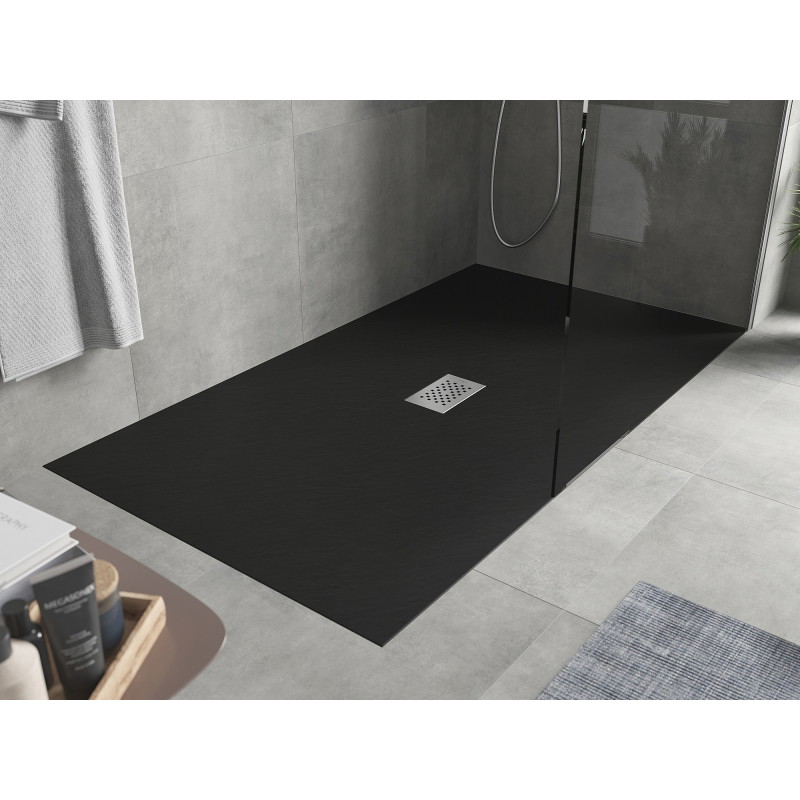 Mexen Hugo receveur de douche rectangulaire SMC 170 x 100 cm, noir, cache inox - 42701017-X