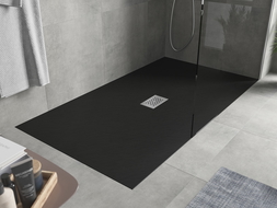 Mexen Hugo bac rectangulaire SMC 170 x 100 cm, noir, avec cache inox - 42701017-X