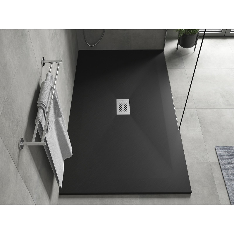 Mexen Hugo receveur rectangulaire SMC 160 x 100 cm, noir, cache inox - 42701016-X