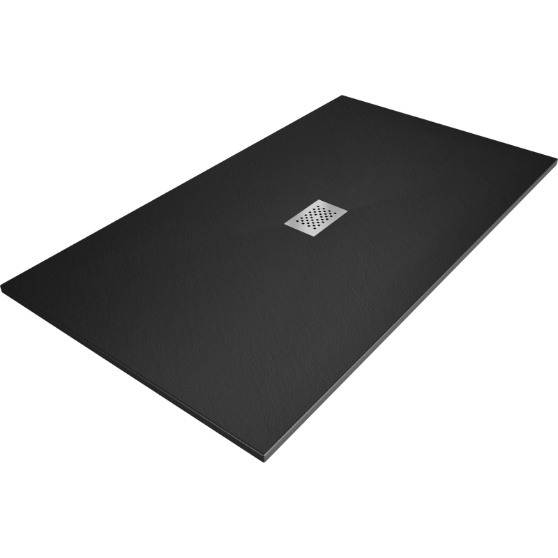 Mexen Hugo bac rectangulaire SMC 160 x 100 cm, noir, cache en inox - 42701016-X