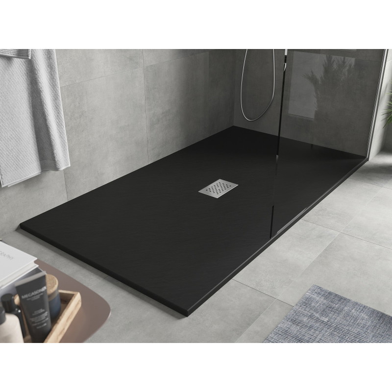 Mexen Hugo receveur rectangulaire SMC 180 x 100 cm, noir, cache inox - 42701018-X