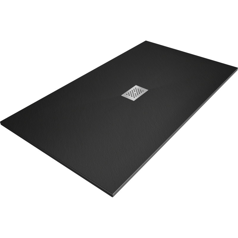 Mexen Hugo receveur rectangulaire SMC 180 x 100 cm, noir, cache inox - 42701018-X