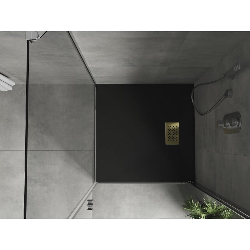 Mexen Hugo receveur de douche carré SMC 70 x 70 cm, noir, cache doré - 42707070-G