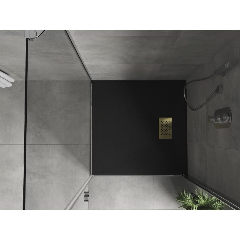 Mexen Hugo receveur de douche carré SMC 80 x 80 cm, noir, cache doré - 42708080-G