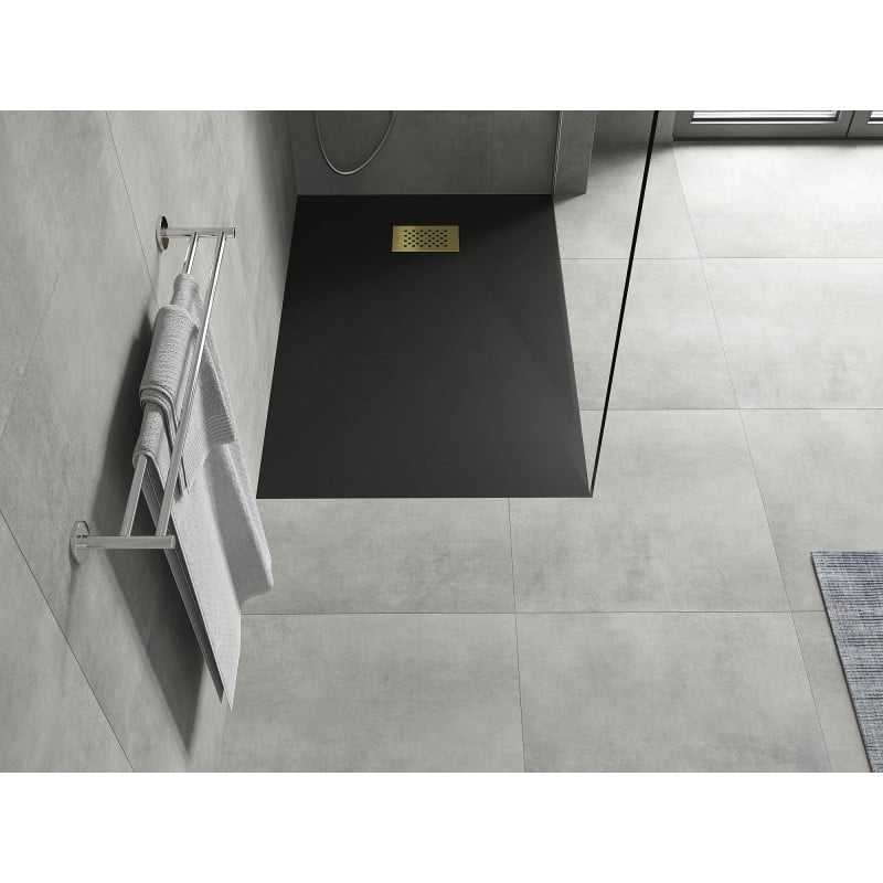 Mexen Hugo receveur rectangulaire SMC 80 x 70 cm, noir, cache doré - 42707080-G