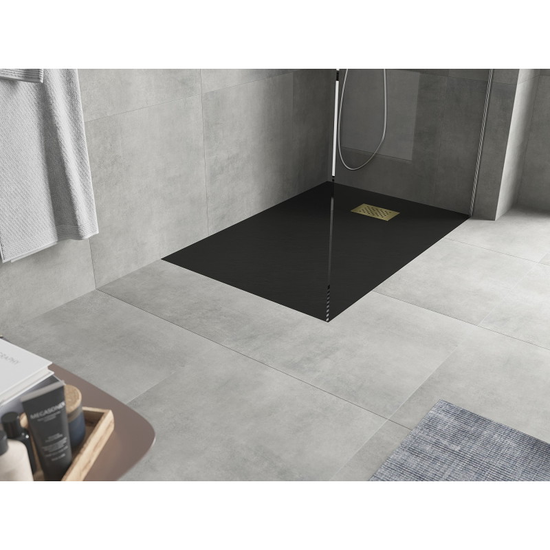 Mexen Hugo receveur de douche rectangulaire SMC 80 x 70 cm, noir, cache doré - 42707080-G