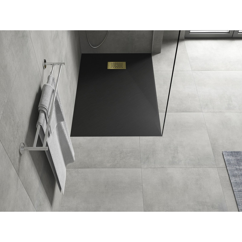 Mexen Hugo receveur de douche rectangulaire SMC 90 x 70 cm, noir, cache-douche doré - 42707090-G
