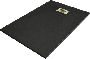 Baignoire Mexen Hugo rectangulaire SMC 100 x 70 cm, noire, habillage doré - 42707010-G