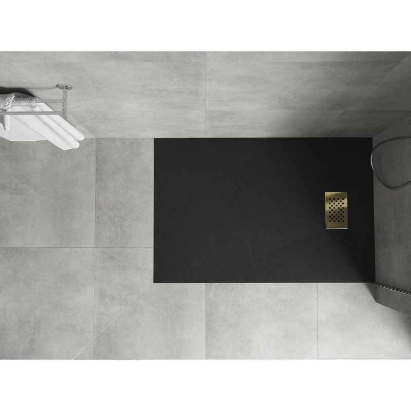 Mexen Hugo receveur rectangulaire SMC 130 x 70 cm, noir, cache doré - 42707013-G