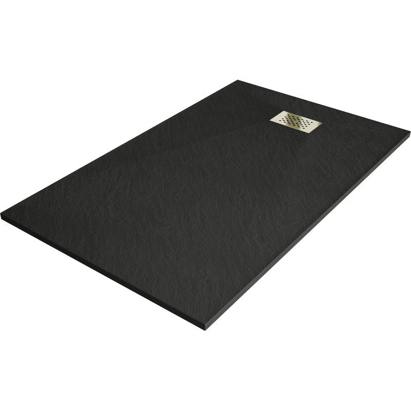 Mexen Hugo receveur de douche rectangulaire SMC 140 x 70 cm, noir, avec cache en or - 42707014-G