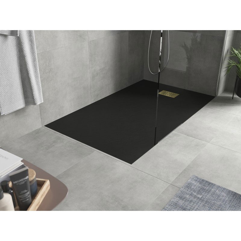 Mexen Hugo receveur de douche rectangulaire SMC 150 x 70 cm, noir, cache-décor or - 42707015-G