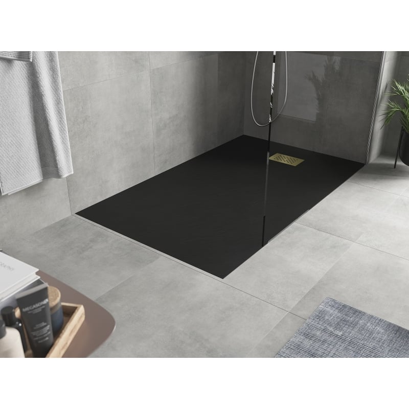 Mexen Hugo receveur de douche rectangulaire SMC 140 x 70 cm, noir, cache doré - 42707014-G