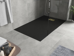 Mexen Hugo receveur de douche rectangulaire SMC 140 x 70 cm, noir, avec cache en or - 42707014-G