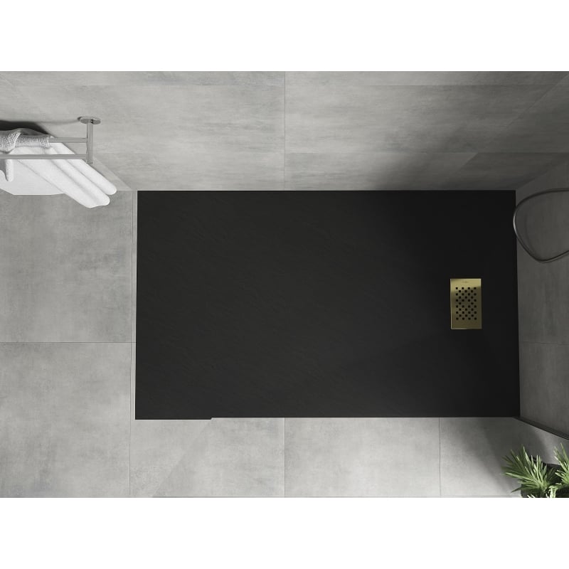 Mexen Hugo receveur de douche rectangulaire SMC 140 x 70 cm, noir, cache doré - 42707014-G