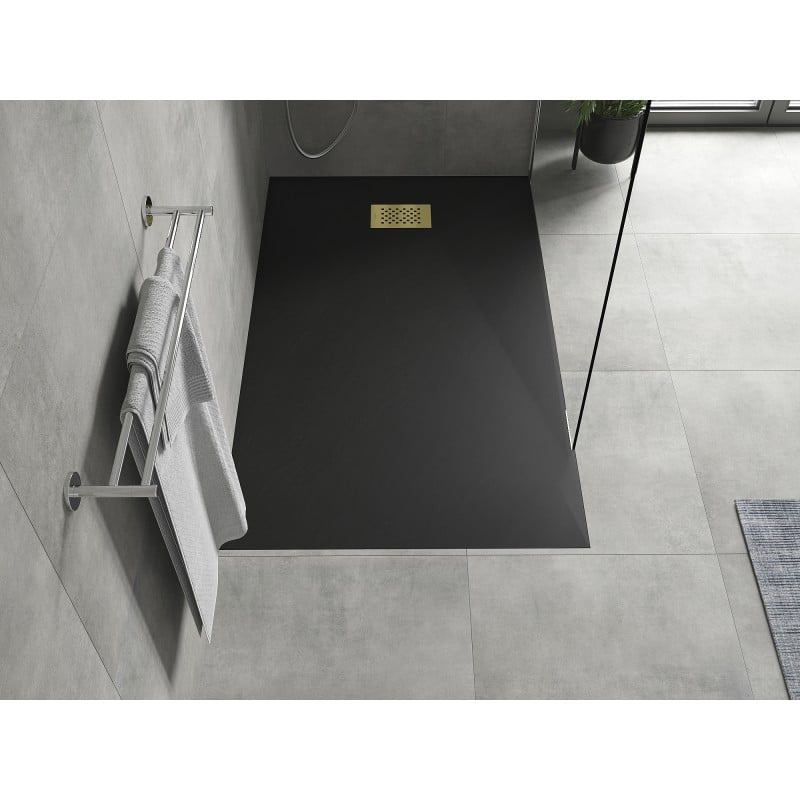 Mexen Hugo receveur de douche rectangulaire SMC 160 x 70 cm, noir, cache doré - 42707016-G