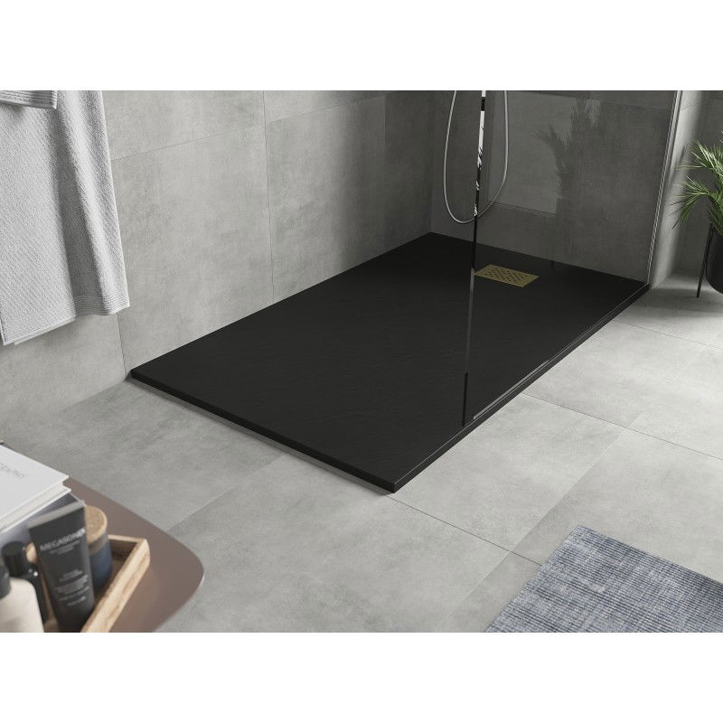 Mexen Hugo receveur de douche rectangulaire SMC 160 x 70 cm, noir, cache doré - 42707016-G