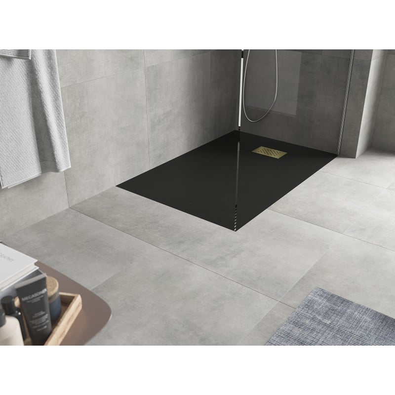 Mexen Hugo receveur rectangulaire SMC 120 x 80 cm, noir, cache doré - 42708012-G