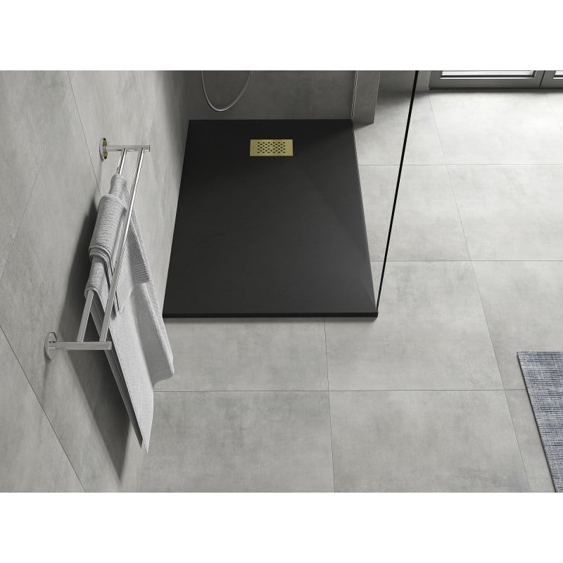 Mexen Hugo receveur rectangulaire SMC 120 x 80 cm, noir, cache doré - 42708012-G