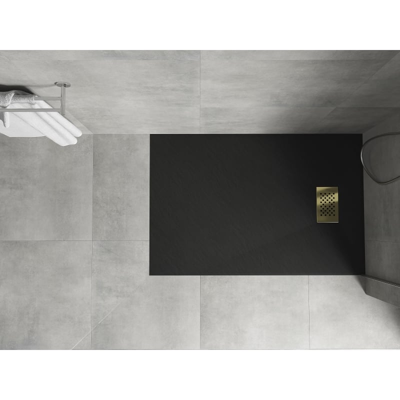 Mexen Hugo receveur de douche rectangulaire SMC 130 x 80 cm, noir, cache doré - 42708013-G