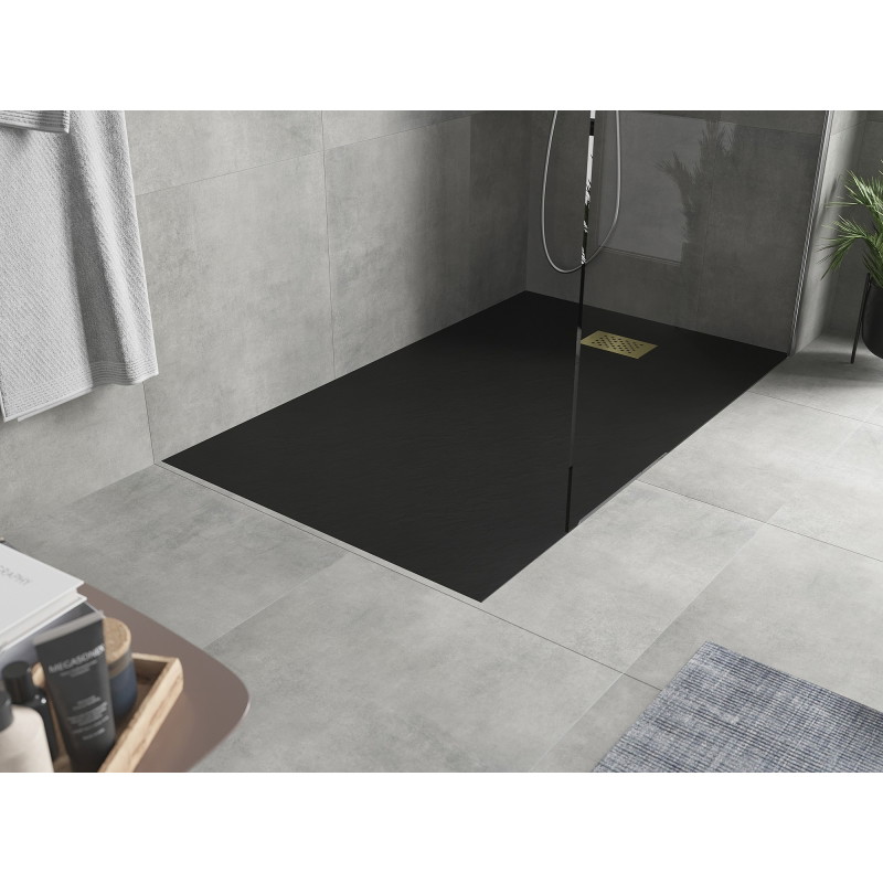 Mexen Hugo receveur de douche rectangulaire SMC 140 x 80 cm, noir, cache doré - 42708014-G