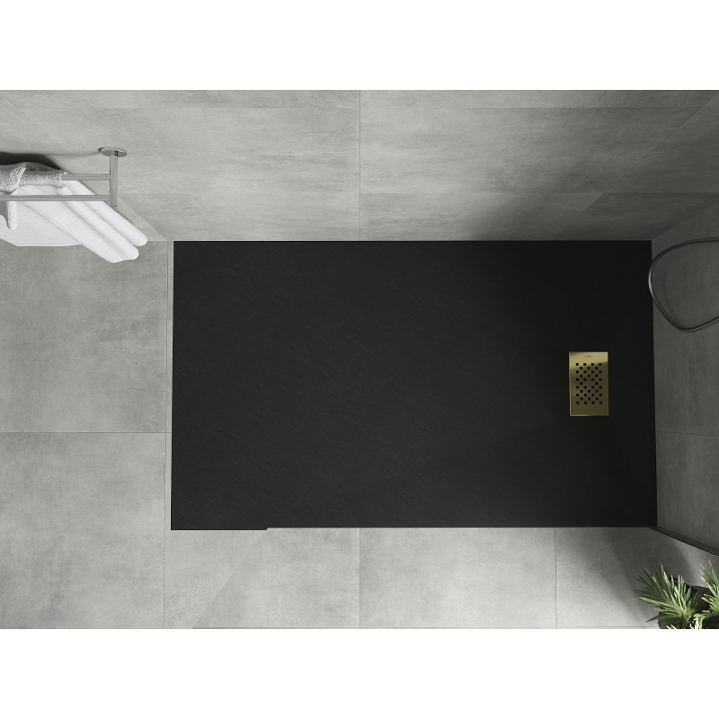 Mexen Hugo receveur rectangulaire SMC 160 x 80 cm, noir, cache doré - 42708016-G