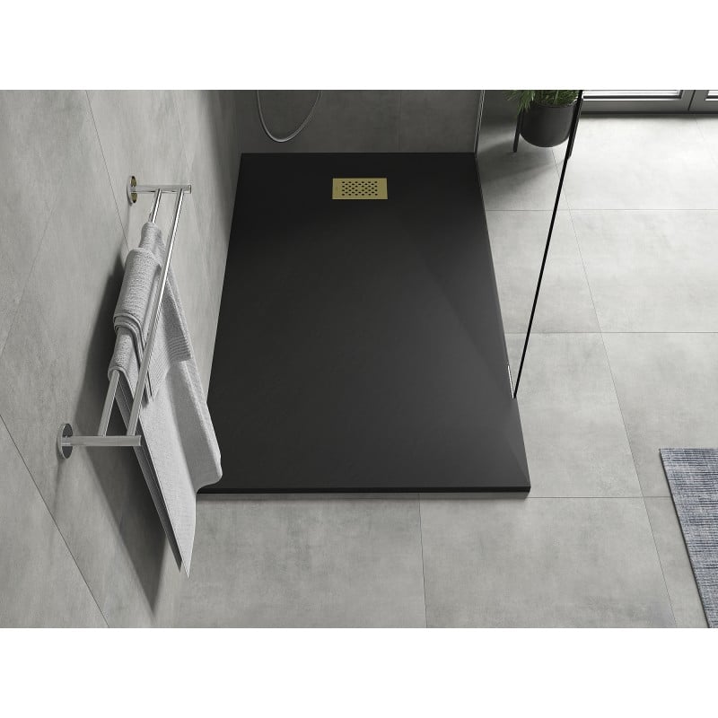 Mexen Hugo receveur rectangulaire SMC 160 x 80 cm, noir, cache doré - 42708016-G