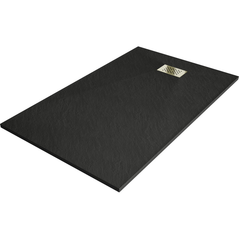 Mexen Hugo receveur rectangulaire SMC 160 x 80 cm, noir, cache-douche en or - 42708016-G