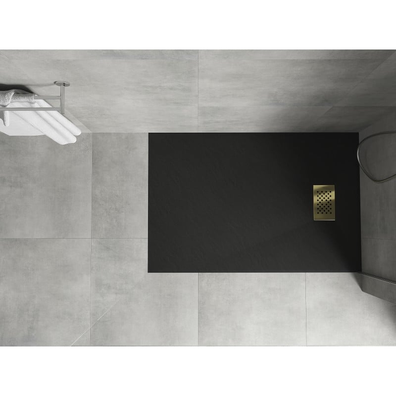 Mexen Hugo receveur de douche rectangulaire SMC 120 x 90 cm, noir, cache-douche doré - 42709012-G