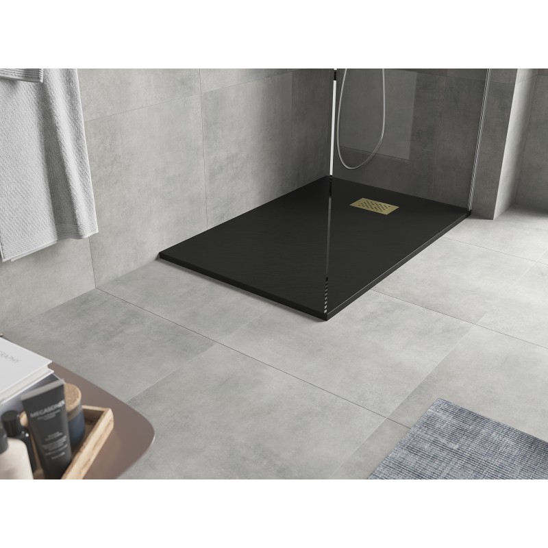Mexen Hugo receveur de douche rectangulaire SMC 110 x 90 cm, noir, cache dorée - 42709011-G